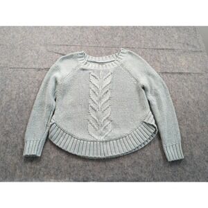 Aerie Sz M Chunky Knit Sweater Light Blue Rounded‎ Bottom Hem